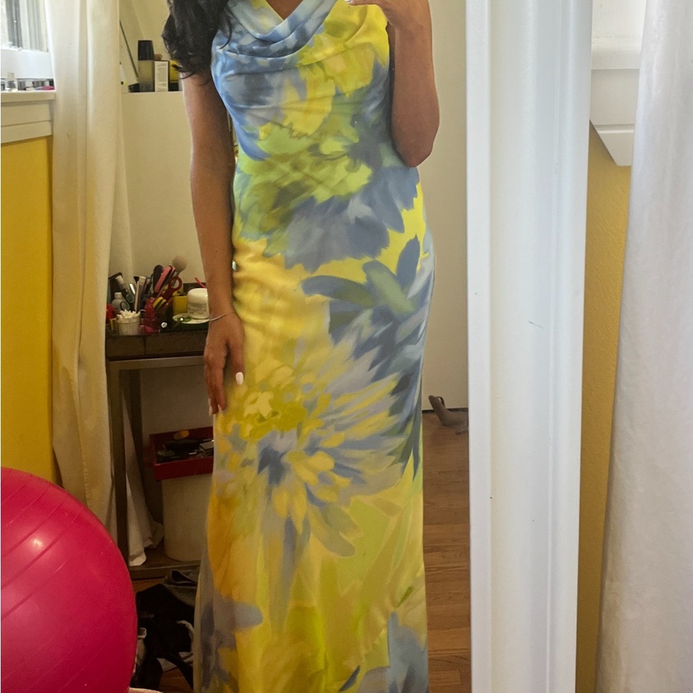 Blue and green maxi dress